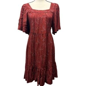 NWT Maurice’s Reddish Brown Dress Paisley Pattern Fluttered Sleeves Size Large